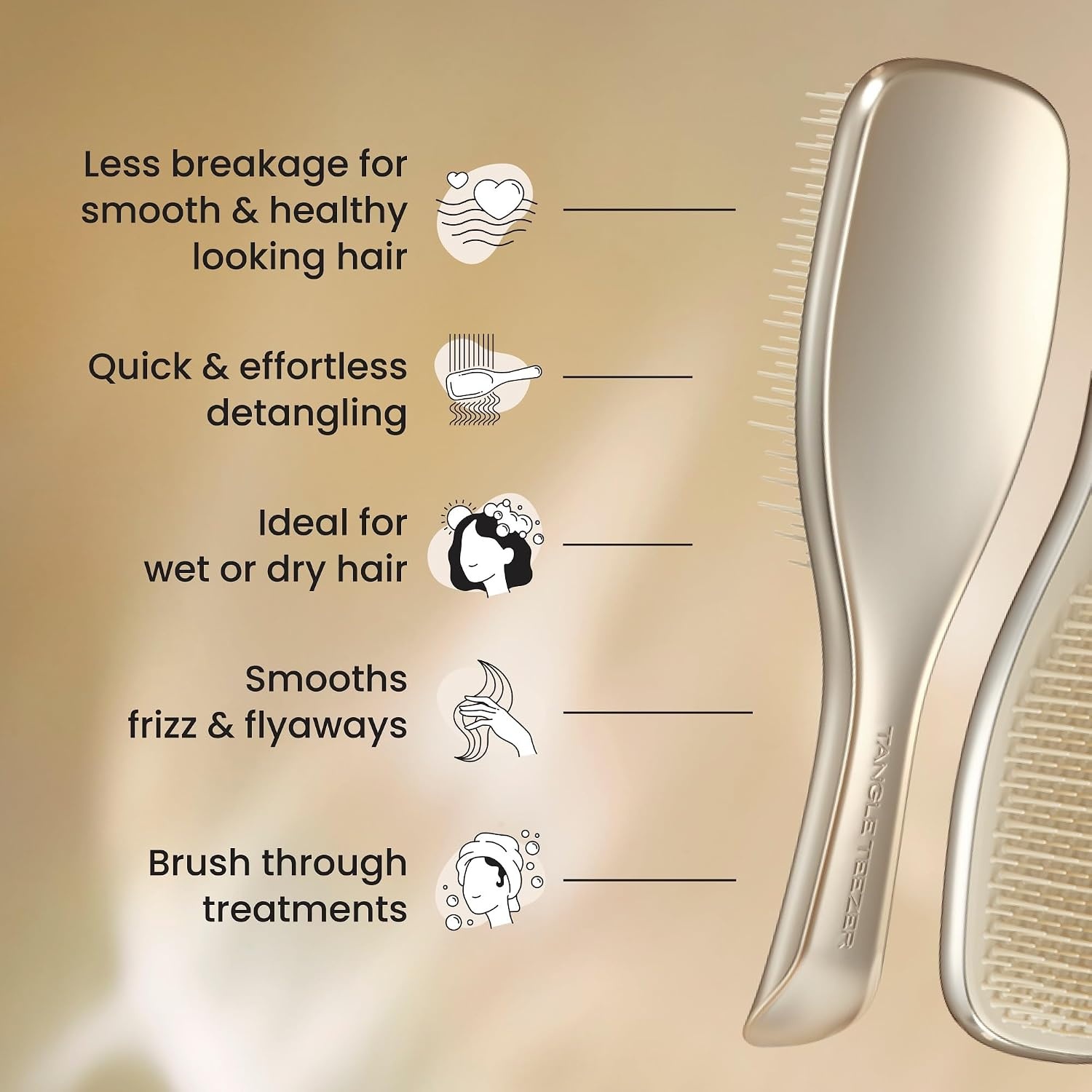 image:imageTangle Teezer Chrome Ultimate Detangler Brush Straight to Curly GoldChampagne Gold