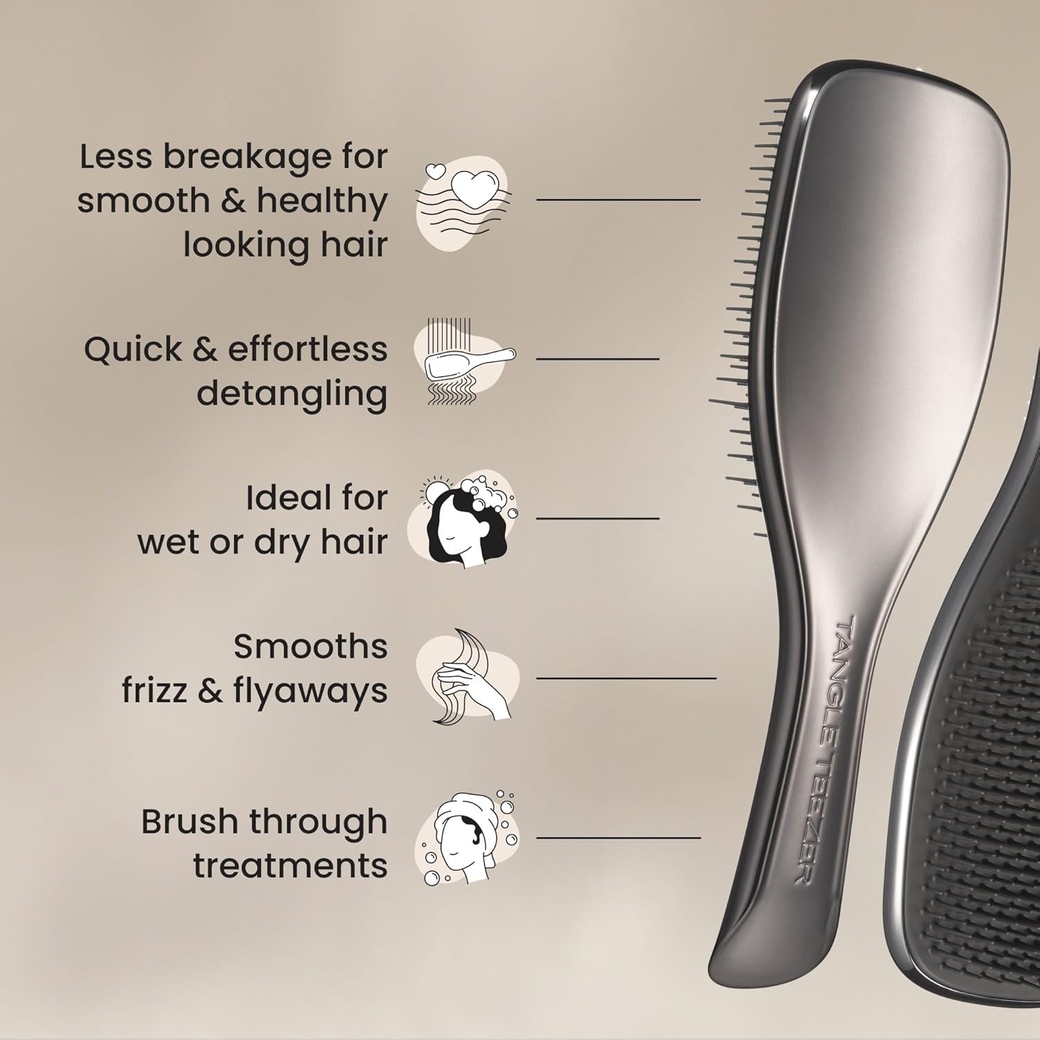image:imageTangle Teezer Chrome Ultimate Detangler Brush Straight to Curly GoldGunmetal Silver