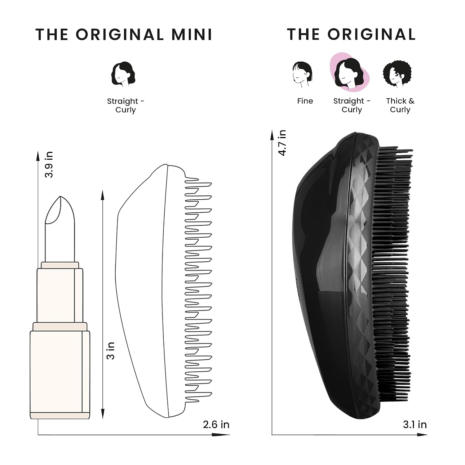 image:imageTangle Teezer Original Detangler Mini Hair Brush Millennial PinkBlack