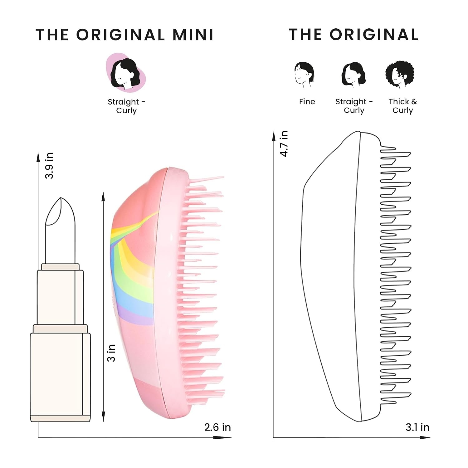 image:imageTangle Teezer Original Detangler Mini Hair Brush Millennial PinkRainbow The Unicorn