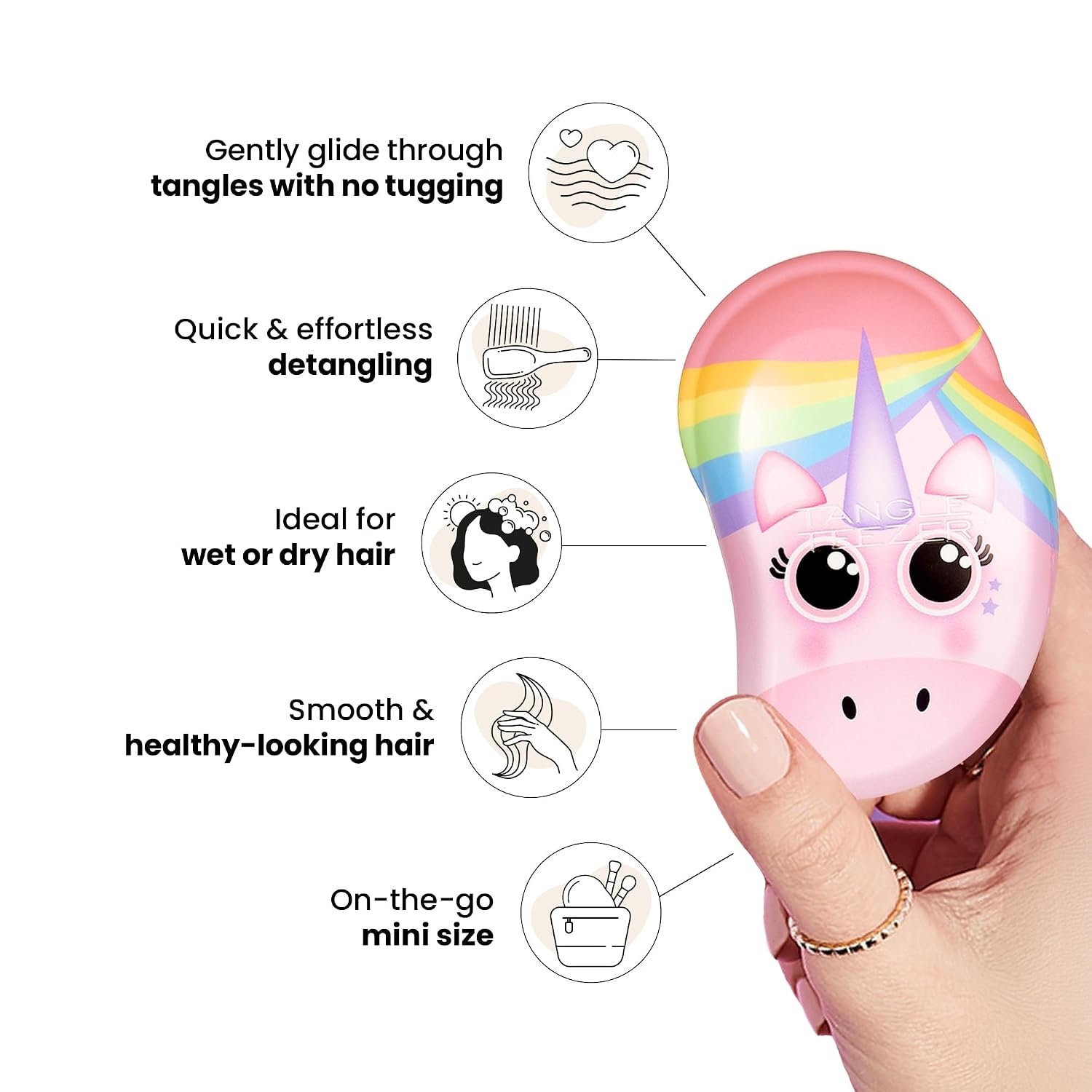 image:imageTangle Teezer Original Detangler Mini Hair Brush Millennial PinkRainbow The Unicorn