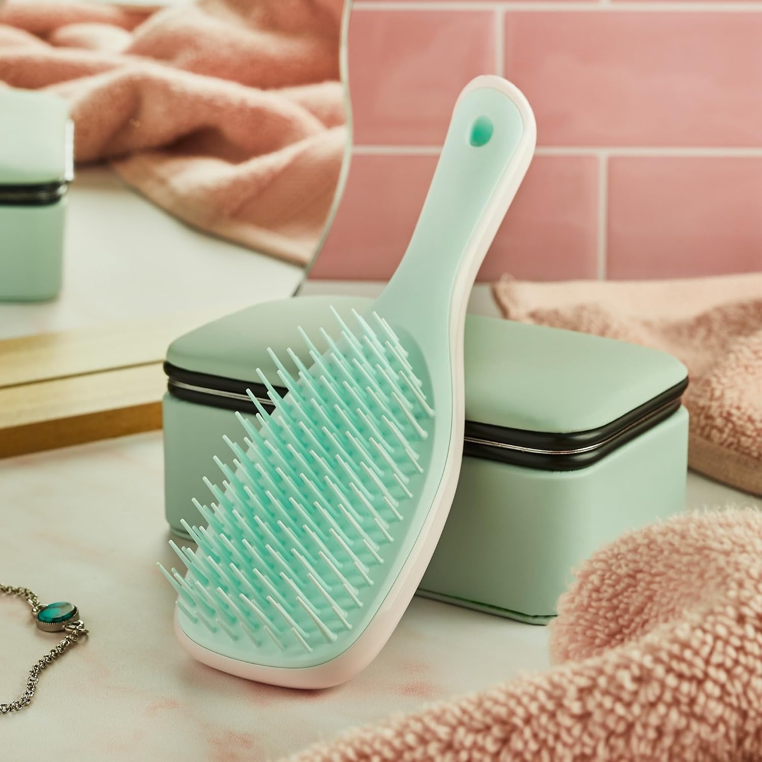 image:imageTangle Teezer Ultimate Detangler Mini Hair Brush Digital LavenderMarshmallow Pink Mint